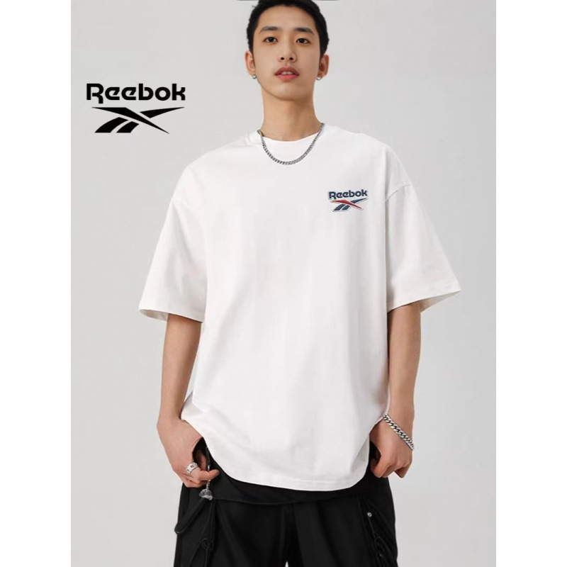 Complete with all three labels, Reebok embroidered T-shirt for men, summer pure cotton, American style, high-quality short-sleeve round-neck T-shirt