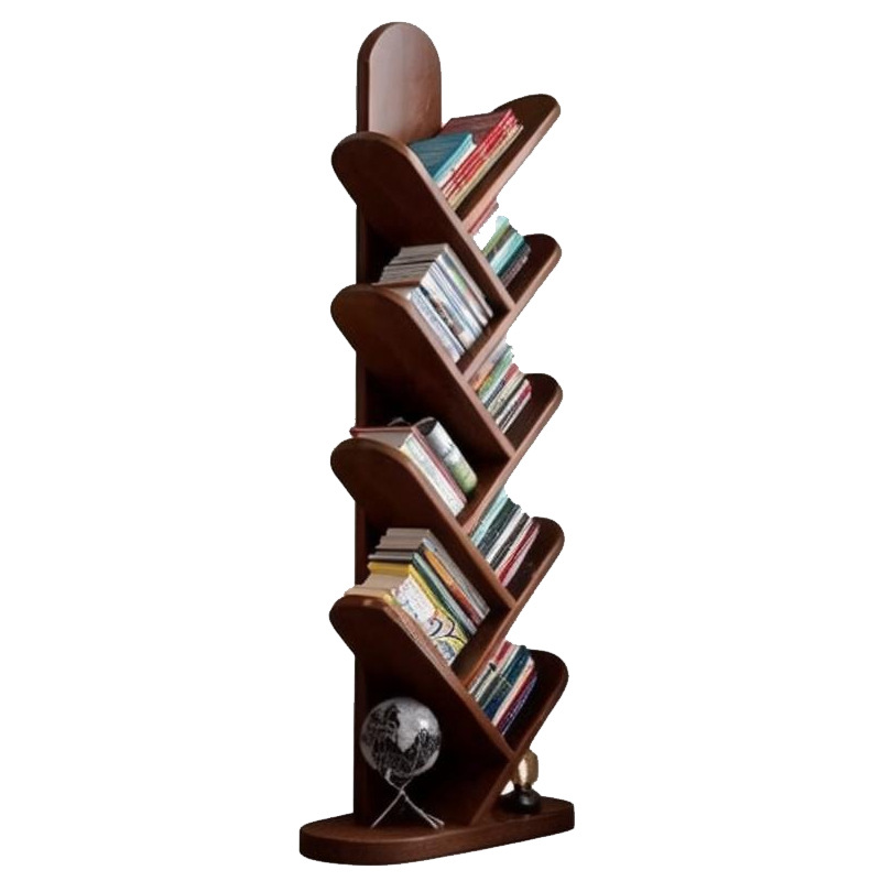 Estante de madera sólida en forma de árbol esquina de piso estrecha sala de estar integrada contra la pared creativa simple exhibición esquina pequeño estante de libros para niños