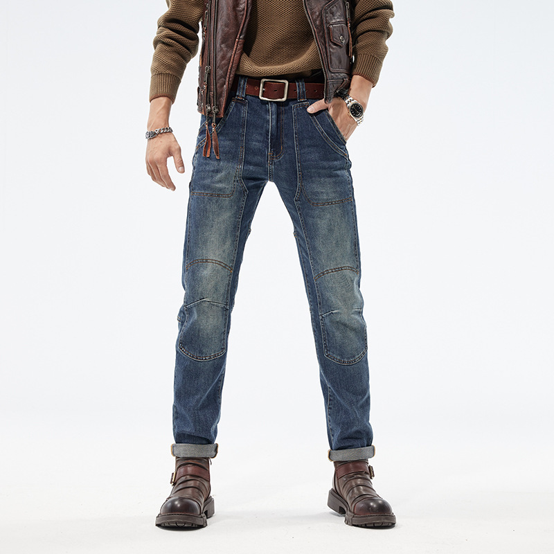 Autumn and Winter New Men's Jeans Western Fashion Brand Casual Straight Slim Fit high quality Stretch Blue Denim Trousers