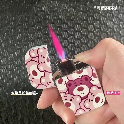 Strawberry Bear Cute Pink Flame Inflatable Lighter SpongeBob High-Quality Ins Creative Windproof Gift for Boyfriend