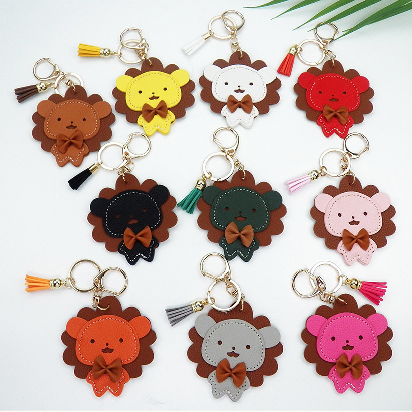 Nouveau porte-clés INS Lion Petit Ours Accessoires de sac Tête d'animal Pendentif de sac à dos en cuir_voghion.com