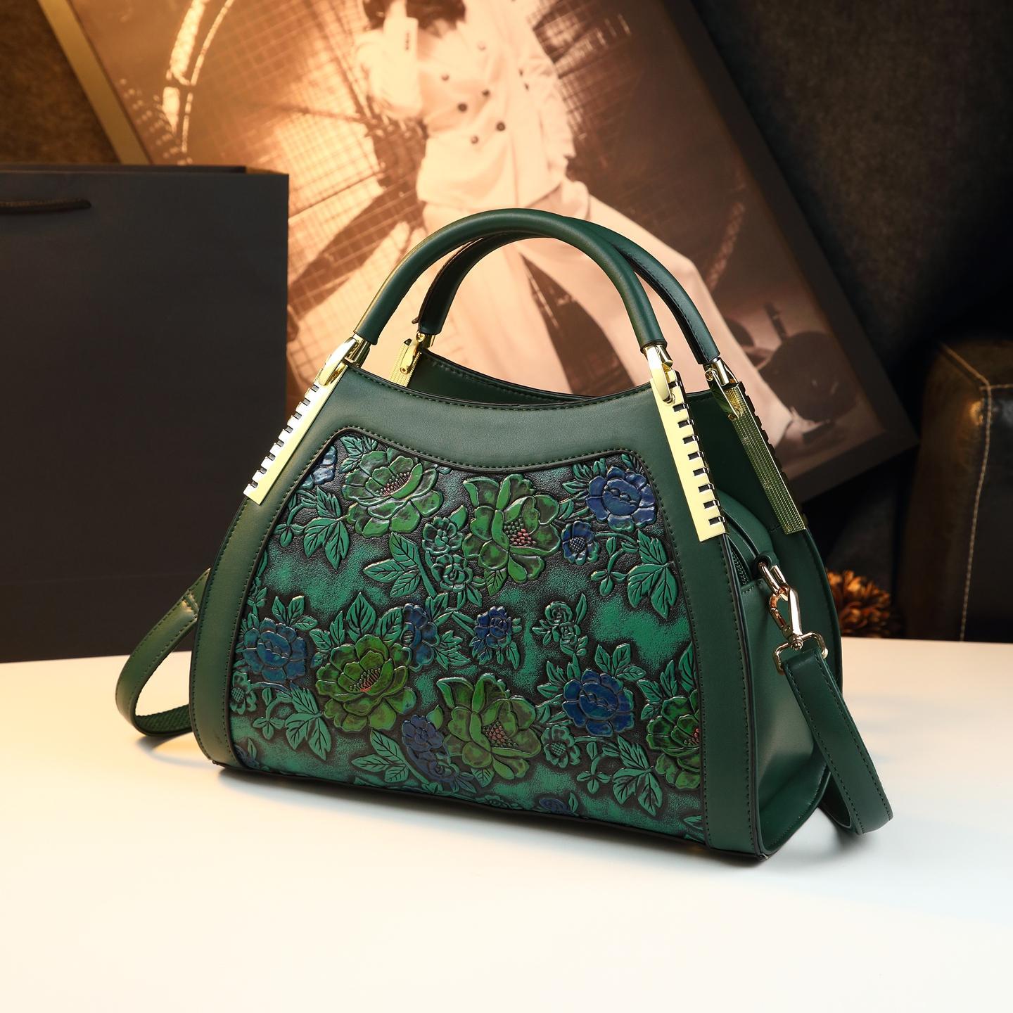 Túi tote vải nữ cỡ lớn phong cách retro họa tiết Trung Quốc — Cà phê Brown, màu xanh đậm