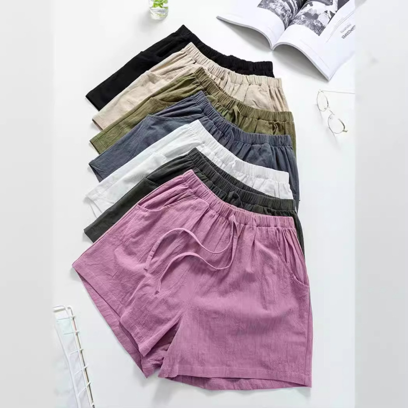 2026 New High-Waisted Cotton and Linen Shorts, Slimming Loose Hot Pants, Plus-Size Thin Elastic Waist Pants