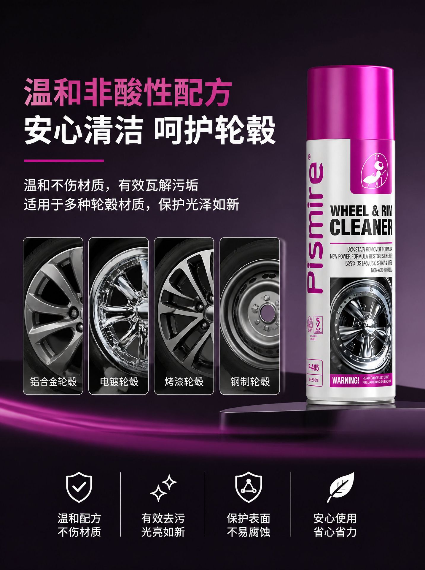 Car wheel hub cleaner, car tire rim cleaner, powerful rim decontamination and grease removal maintenance agent
