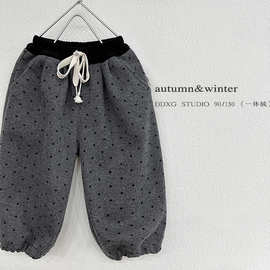 儿童加绒裤子2025秋冬新款洋气波点高级灰色休闲裤保暖时髦长裤潮