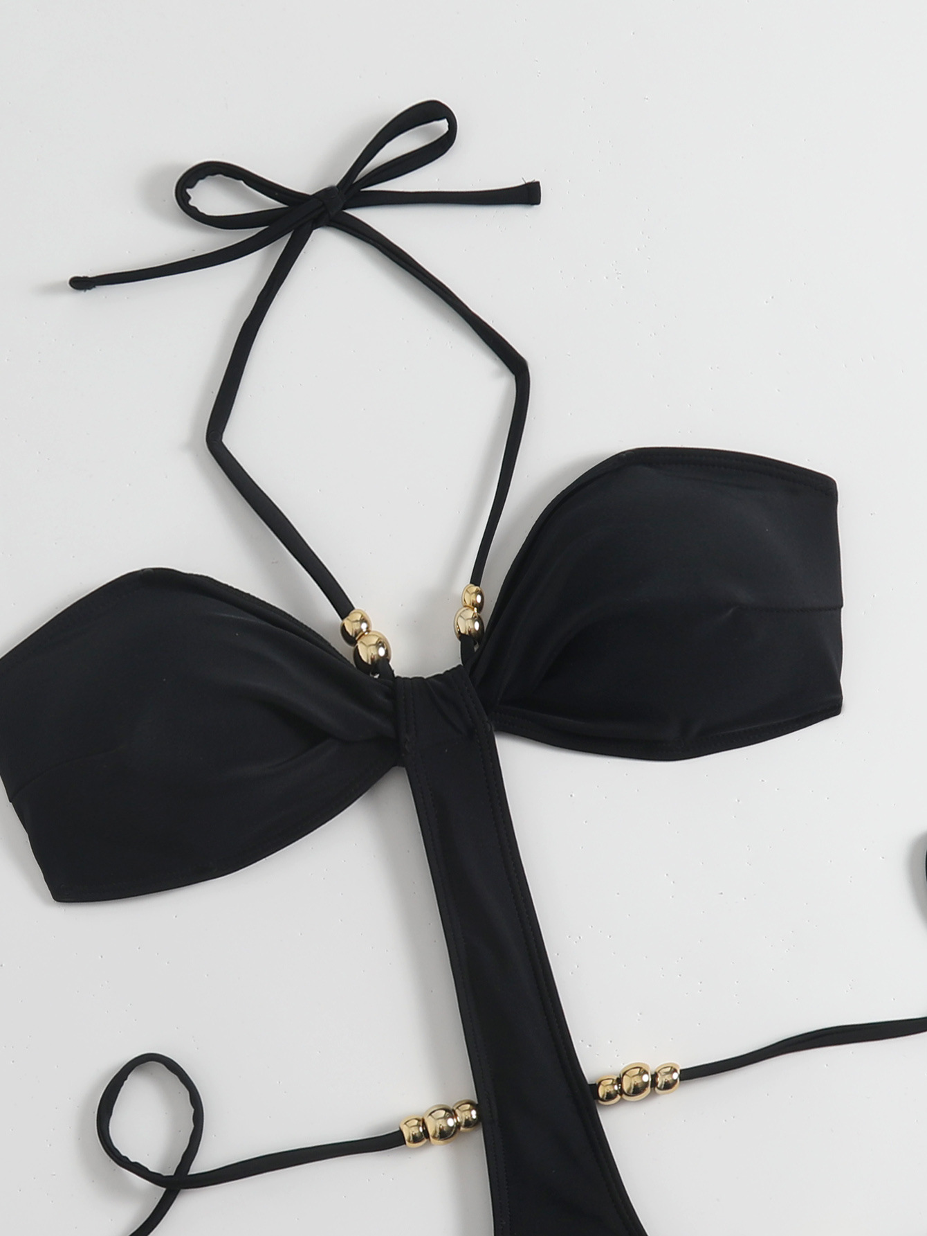 Women's Halter Neck Monokini Swimsuit, Solid Color One-Piece Bathing Suit With Removable Soft Cup Pads_ecoleips.com
