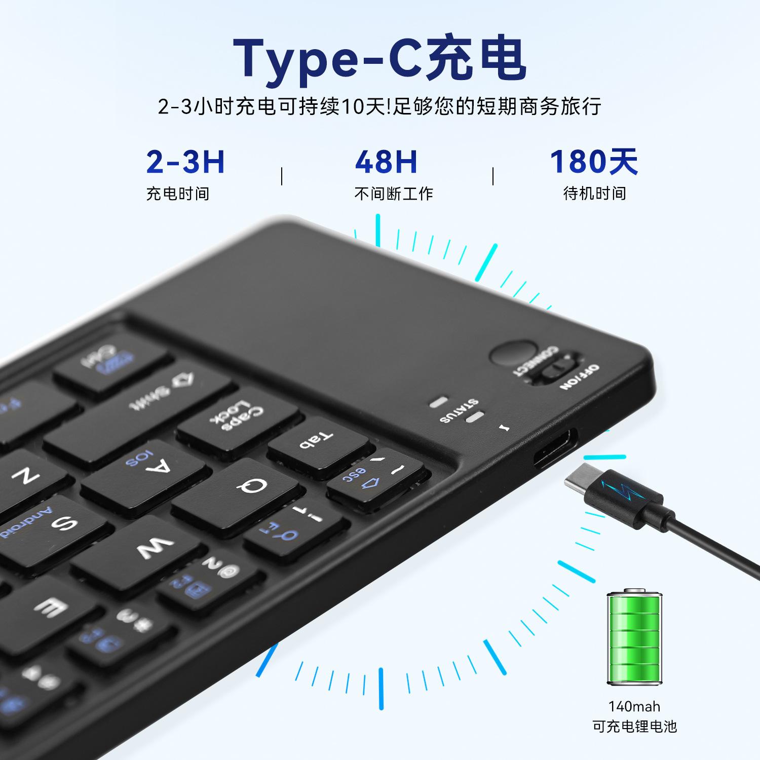 Nuevo teclado plegable Bluetooth ultra delgado soporte para teléfonos móviles tableta portátil plegable y recargable