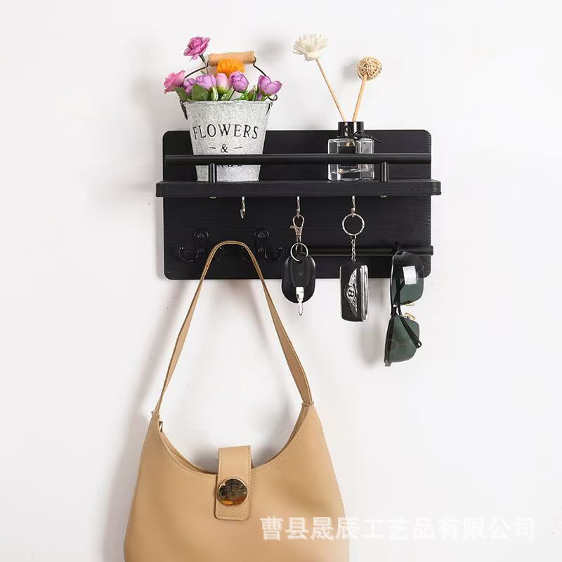 Estante de pared del baño, entrada a la puerta, gancho para ropa, bolsa trasera de la puerta, soporte de almacenamiento para ropa y sombreros, soporte para correo de sobres de pared
