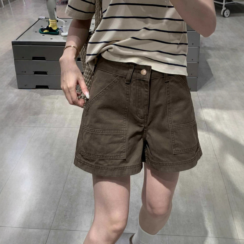 American-Style High-Waisted Workwear Denim Shorts for Women, Summer New Loose Fit, Slimming Wide-Leg Versatile Hot Pants, Mid-Length Shorts