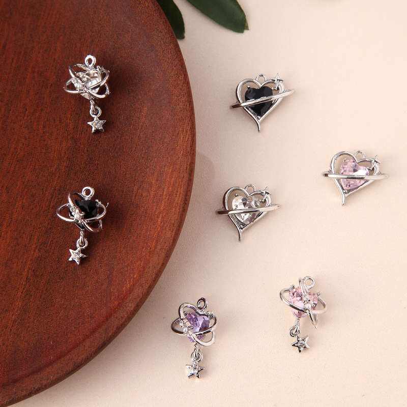 In-stock color-retaining micro-inlaid zircon hollow three-dimensional DIY pendant, sweet and spicy style jewelry handmade material accessories