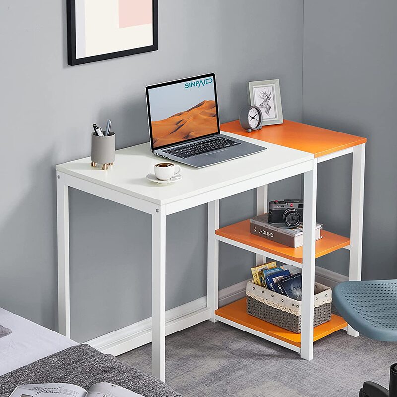 Computer Desk 40 Inch with 2-Tier Shelves Home Office Desk Modern Gaming Table Study Writing Laptop Desk