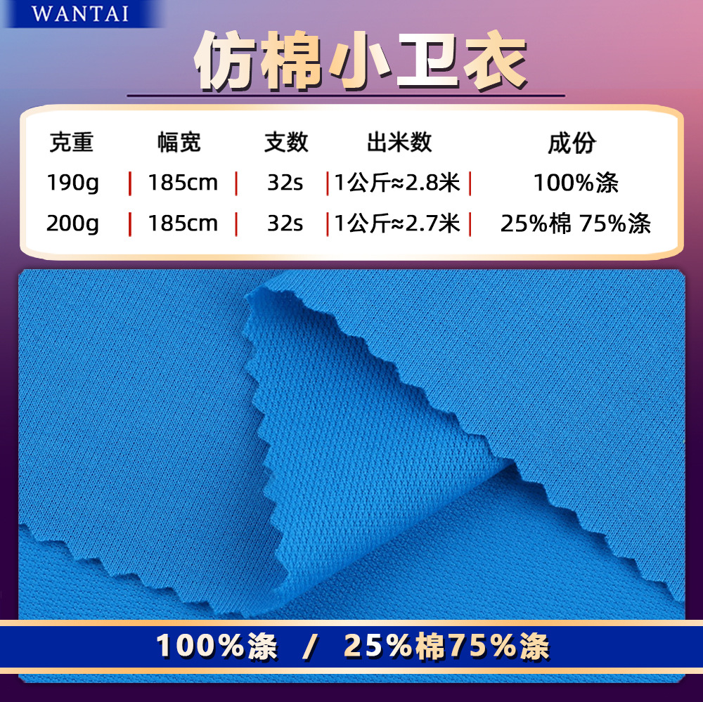 全涤仿棉小卫衣鱼鳞布料 涤棉小毛圈针织布料春夏涤纶卫衣裤面料