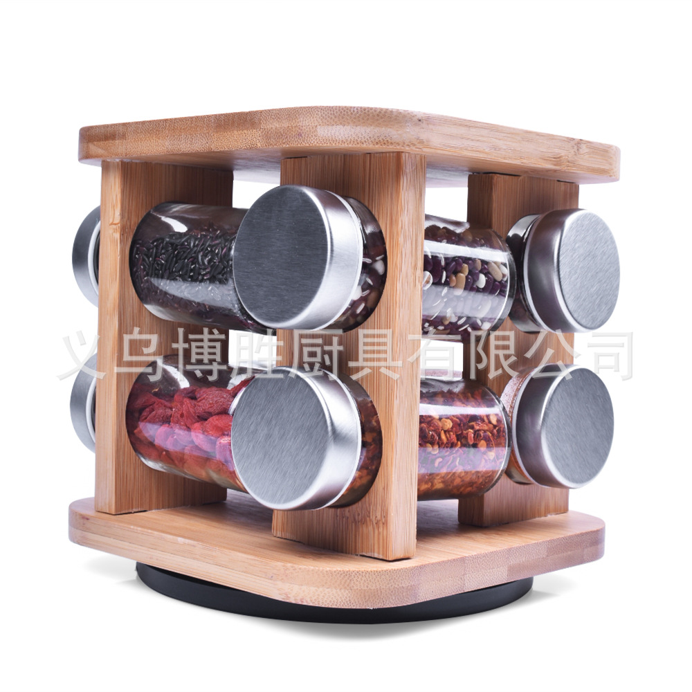 Directo de fábrica Amazon especial para toda la serie de botellas de condimento giratorio de bambú con una variedad de tapa de color se puede seleccionar