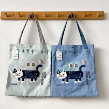 日本kusuguru刺绣爬猫单肩包手提包手拎包双层购物通勤包卡通101