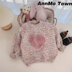 Children's 3D Heart Colored Knit Sweater - 2023 Spring New Korean Children's Fashion Sweet Knit Top