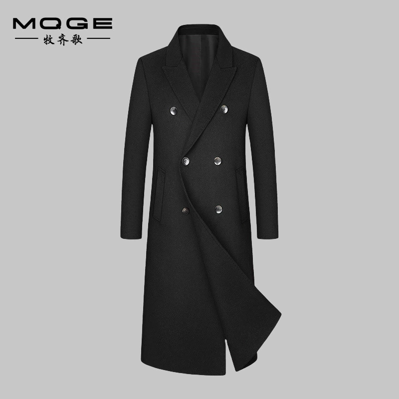 Двубортное твидовое пальто из 100% шерсти, двубортная Длинная ветровка выше колена в Корейском стиле, осенне-зимнее твидовое пальто, Мужское пальто