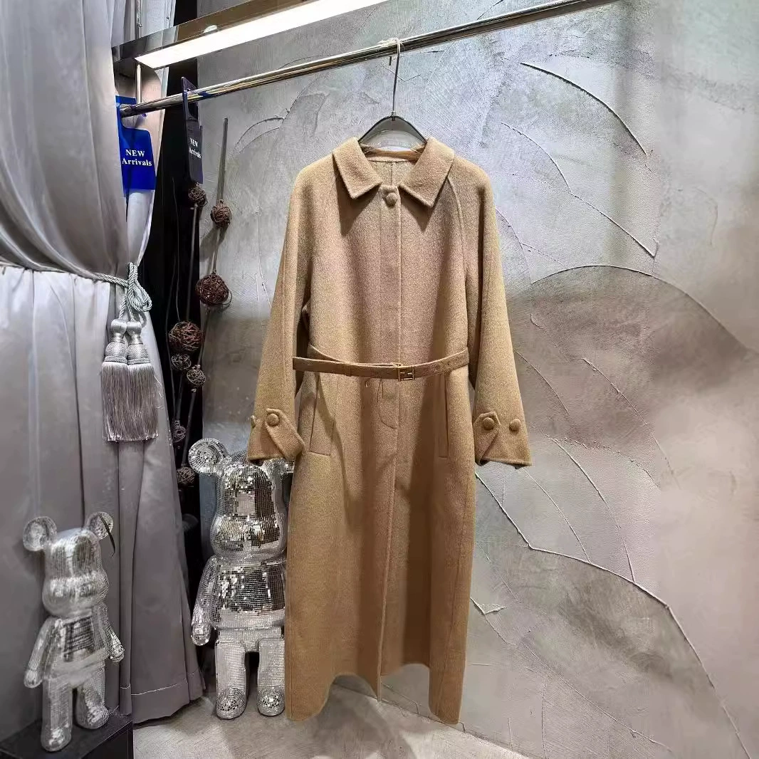 Shenzhen Nanyou осень и зима новый прямостволовый тип тонкий, длинное колено, двустороннее шерстяное пальто, женское пальто