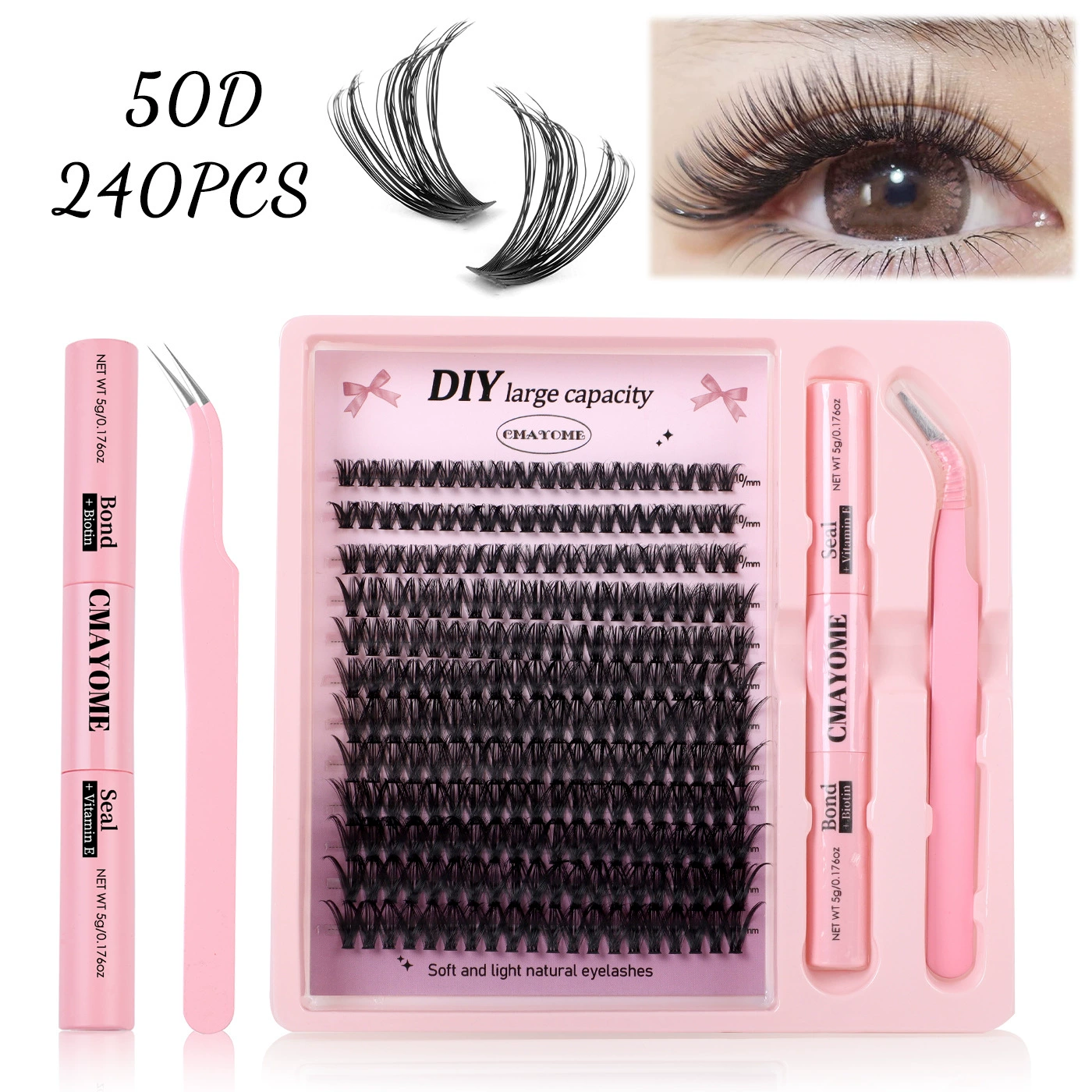 DIY False Eyelash Cluster Set, 240 Clusters, Multi-Density 10D–100D, Natural Thick Segmented Lashes