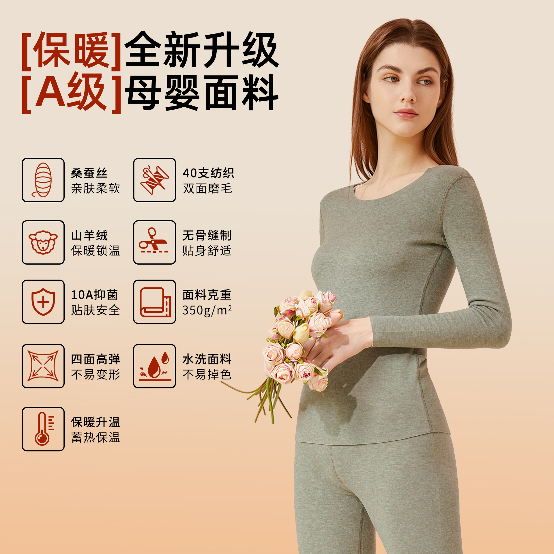 10A Antibacterial Cashmere Silk Thermal Underwear Women's Class a Thermal Clothing Fleece-Lined Autumn Tops and Bottoms Set