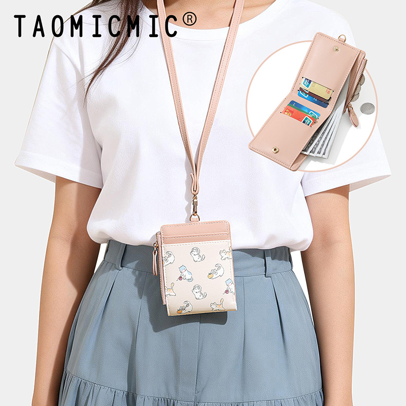 Yue Qian Kai 2026 Women's Neck-Hanging Short Wallet Cute Little Cat Daily Use Design Id Card Holder Wholesale