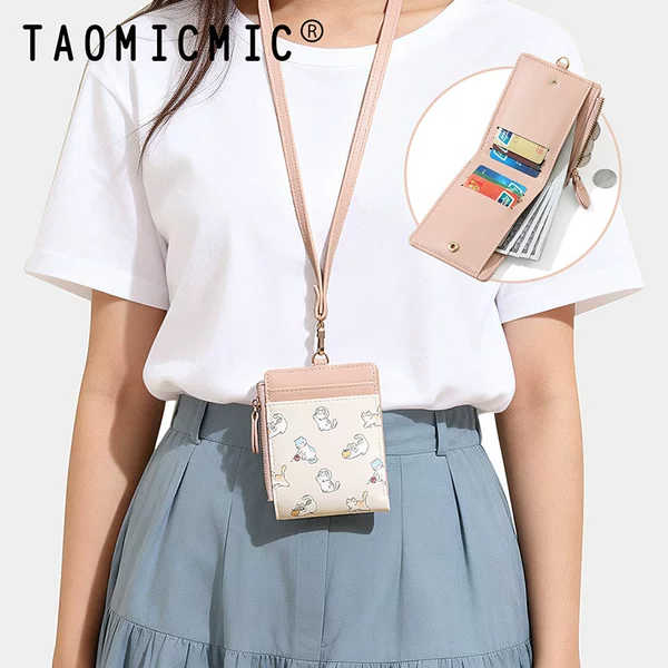 Yue Qian Kai 2026 Women's Neck-Hanging Short Wallet Cute Little Cat Daily Use Design Id Card Holder Wholesale