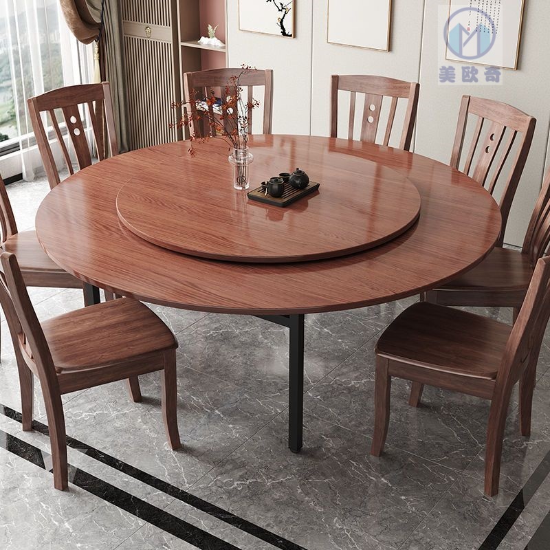 New Chinese Style Solid Wood Large Round Table Panel for Home Use Stackable Dining Table with Turntable Hotel Restaurant Table Garden Table