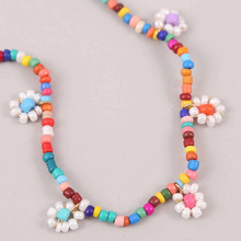 欧美波西米亚手工编织花朵米珠项链个性简约长款花朵多色串珠项坠