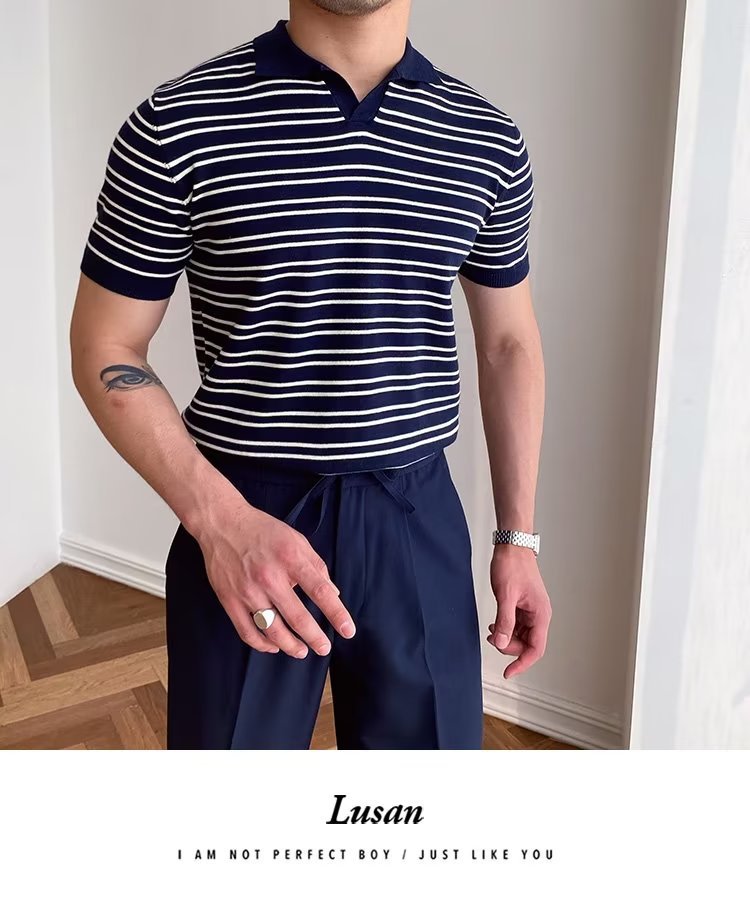 245g Weight Short Sleeve Sleeve Length Regular Sleeve Sleeve Type Polyester Fabric Type Regular Top Length Casual Occasion Turndown Neckline Slim Fit Type Stripe Pattern Summer, Spring Season Men's Gender Classic Style Style 3XL, M Size Wholesale Men's Polyester Classic Style Stripe Short Sleeve Men's T-shirt 26