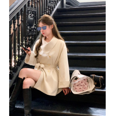 杨小卷 高智千金感系带收腰短款风衣白色外套女高级感长款大衣秋