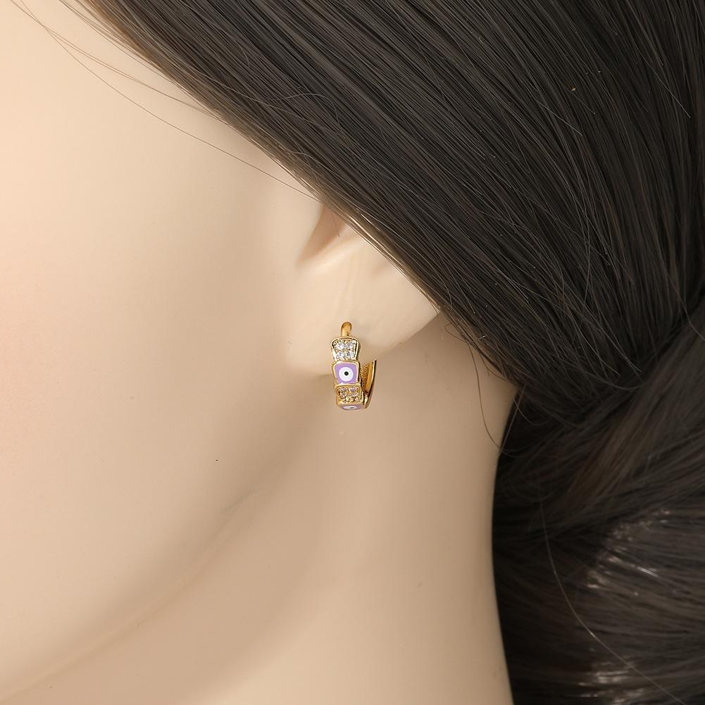 Ethnic Style Devilu0027S Eye Copper Hoop Earrings Enamel Zircon Copper Earrings