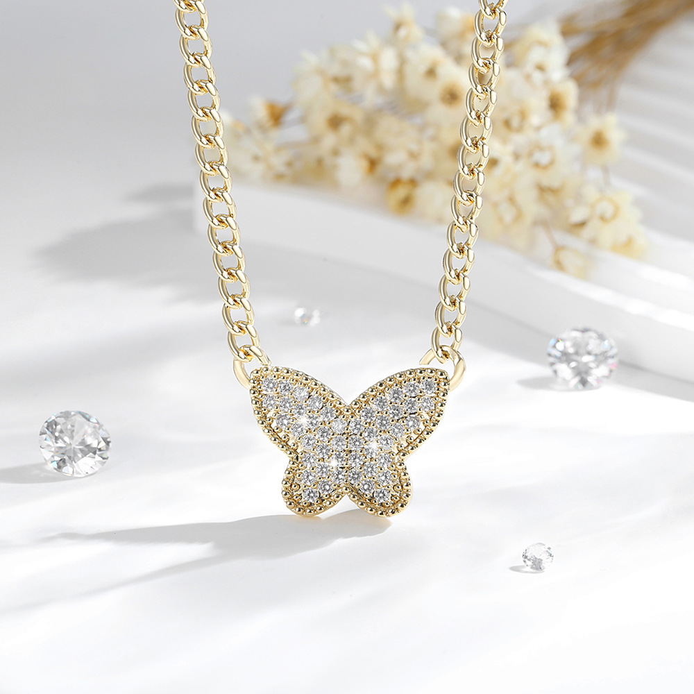 Explosiones transfronterizas de venta caliente pulsera mariposa O-chaîne conjunto de joyas de cobre 14K oro chapado collar de joyas al por mayor