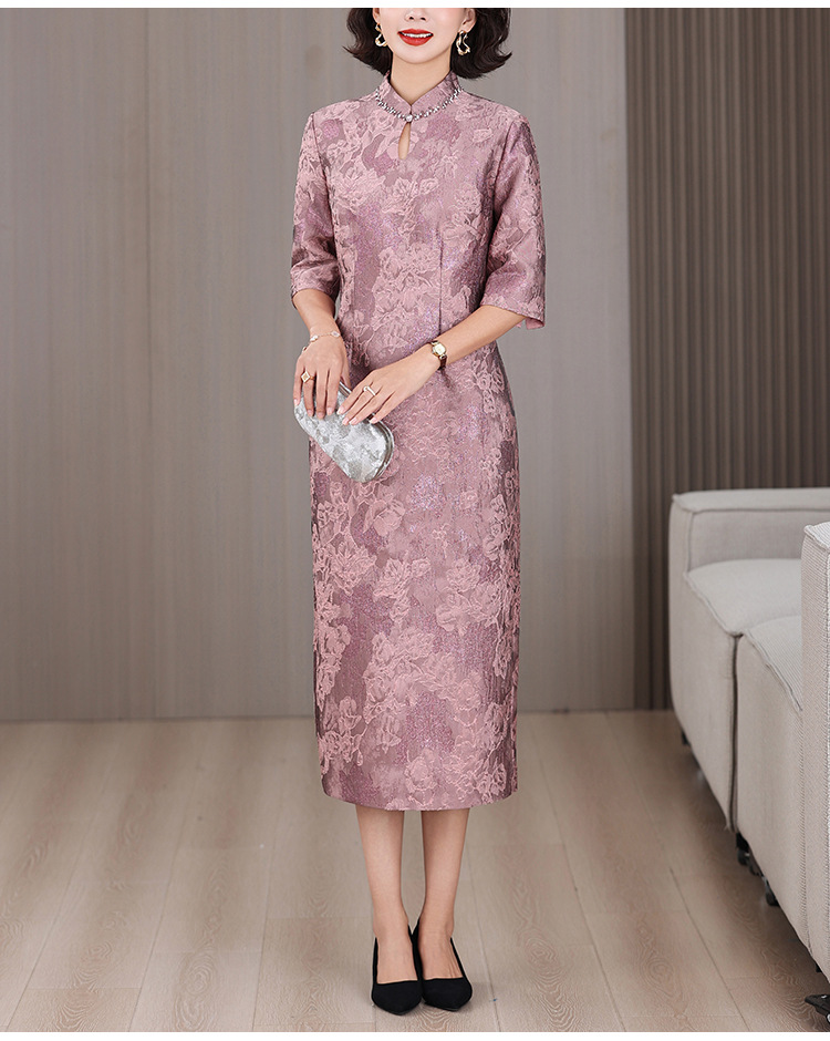 New Chinese-style Young Lady's Elegant For Mother-in-law's Wedding Banquet, Can Be Worn Casually, Slimming Cheongsam,_ecoleips.com