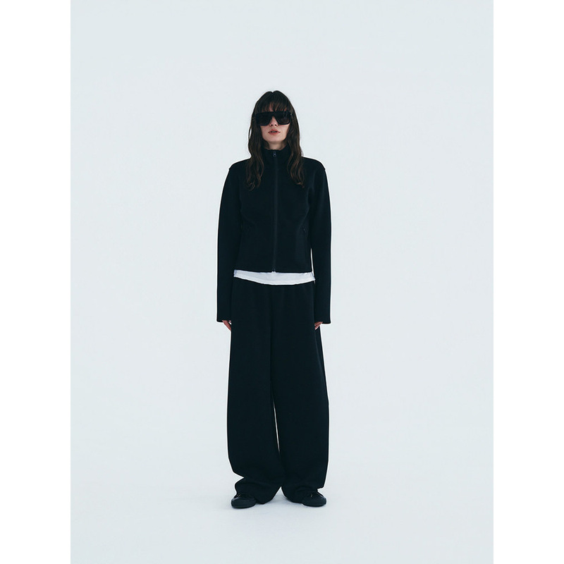 Air-layer 'Slimming Set' Fitted Stand-up Collar Sweatshirt + Wide-leg Sweatpants for Women, New Early Autumn Collection # 5605J Air-layer 'Slimming Set' Fitted Stand-up Collar Sweatshirt + Wide-leg Sweatpants for Women, New Early Autumn Collection # 5605J