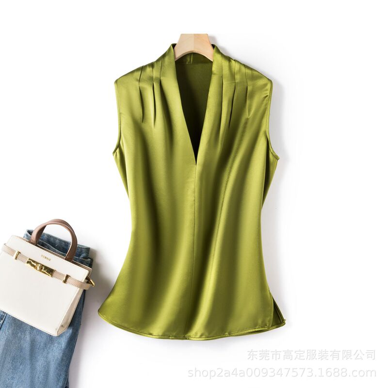 High-End Clothing, Heavy Imported Acetate Satin, High-End Sleeveless Top with Vest, Women's High-End Shirt
