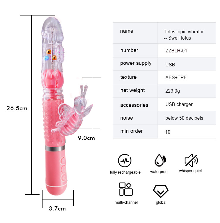 Telescopic Swinging Bead Vibrator, 10-Frequency Double Vibration, One-Button Control, Pink — detail image 18