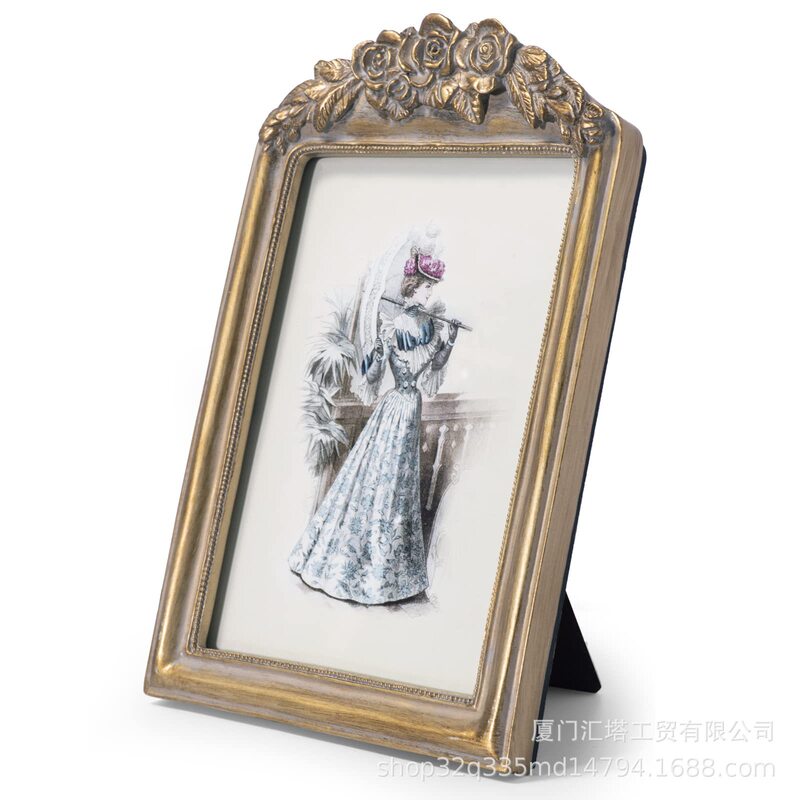 European Retro Golden Arched Photo Frame Photo Frame Wall Hanging Table Dual-Purpose Wedding Gift Display Home Decoration