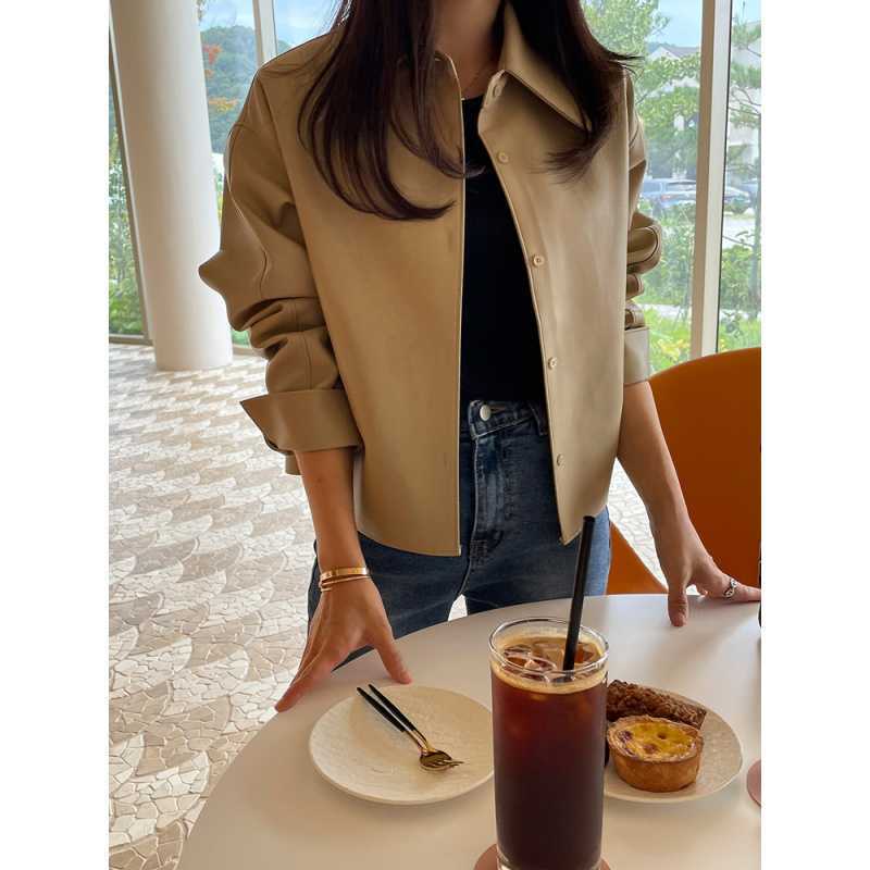 Elegant Lady Korean Dongdaemun Leather Jacket Thin Loose Biker Jacket Korean Style Leather Jacket