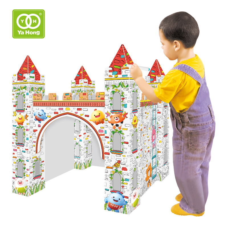 Jardín de infancia transfronterizo pintura graffiti casa de cartón niños bricolaje tridimensional castillo modelo casa de muñecas ensamblada a mano