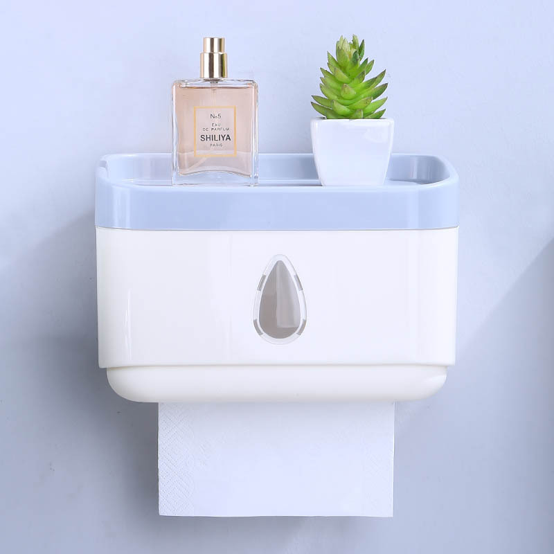 Bathroom Plastic Tissue Box, Household Punch-Free Toilet Paper Holder, Bathroom Wall-Mounted Multifunctional Tissue Storage Rack