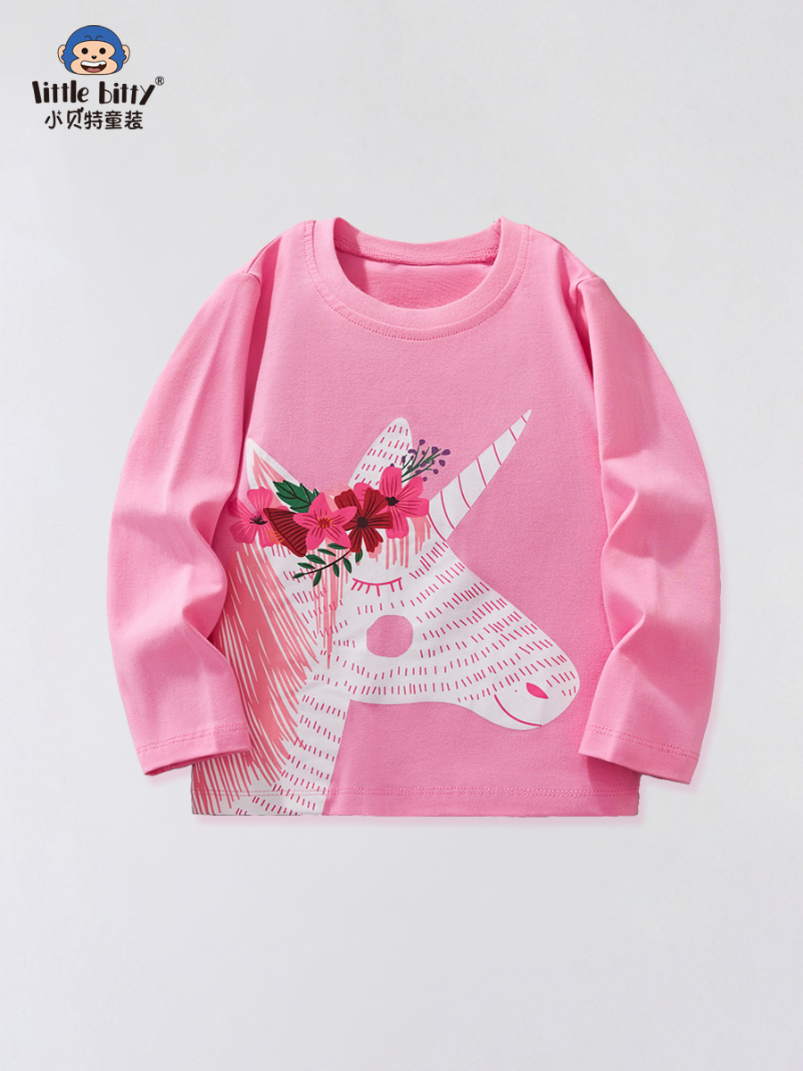 2025 Girls New Long-Sleeved T-Shirt Autum Kidsren's Clothing Tops Pink Kidsren's Bottoming Shirts Cartoon European and American