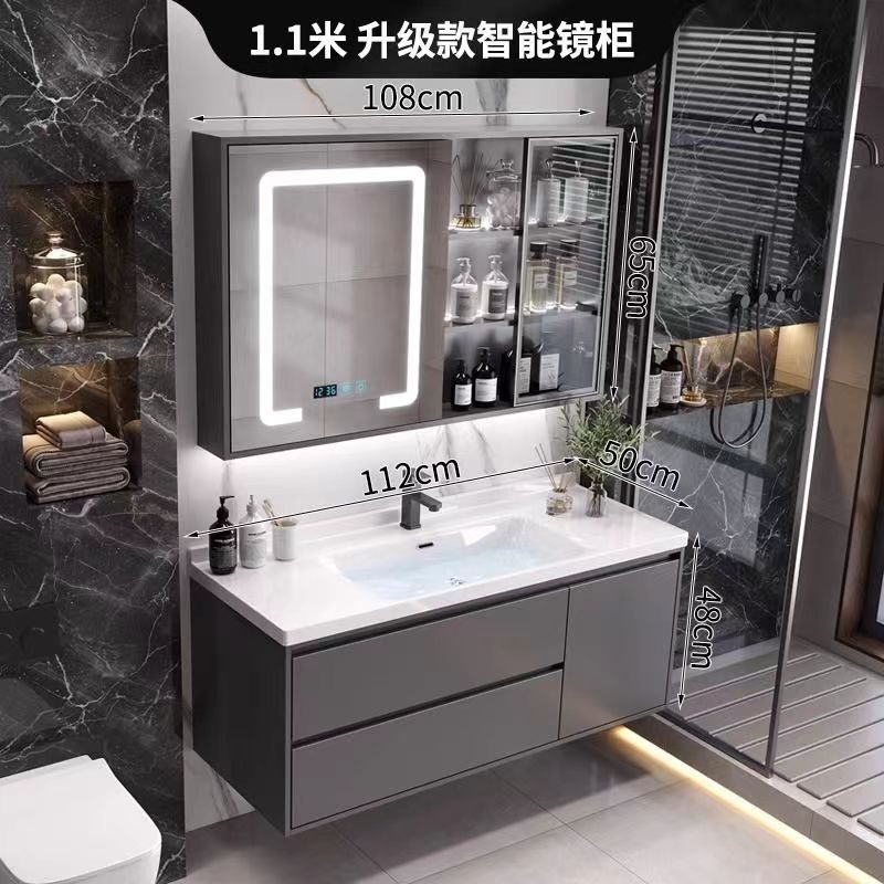 (핫스타일 그레이) 고급 거울장 모델 + 전국보증 - 110CM 무도장 공정 + 수도꼭지 악세사리 풀세트 무료