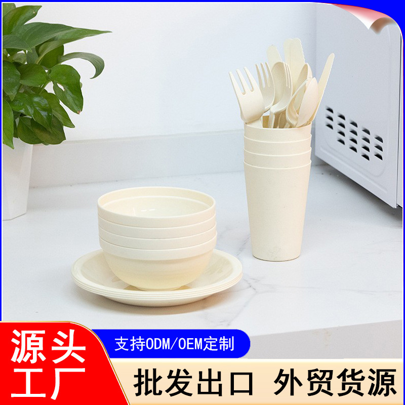 Tableware Set Reusable Plastic Plate Bowl Cup Knife Fork Spoon for Picnic Party Camping Family Dining