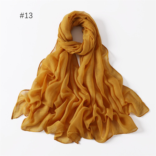 Cross-border classic women's solid color voile cotton and linen breathable thin long scarf soft scarf hijab silk scarf