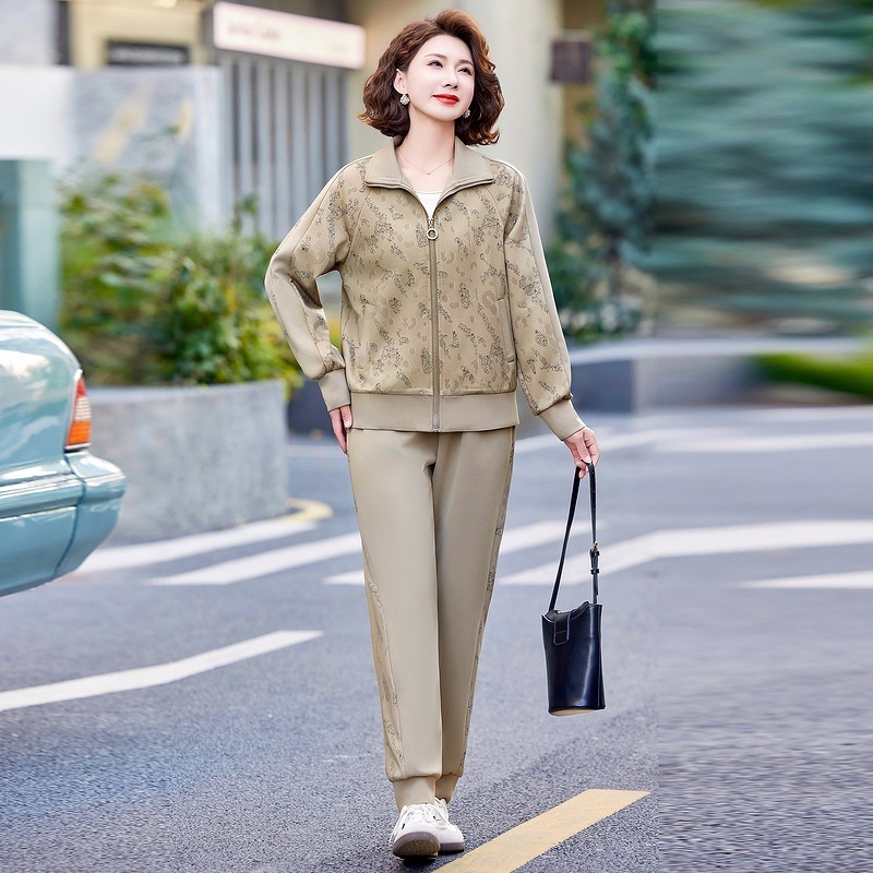 中老年春秋休闲大码套装妈妈洋气休闲健身外套中年女装秋装运动服|undefined