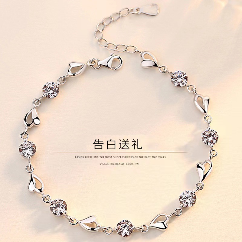 Pulsera de plata esterlina S925, corazón océano, simple, regalo de San Valentín, estudiante, personalizada
