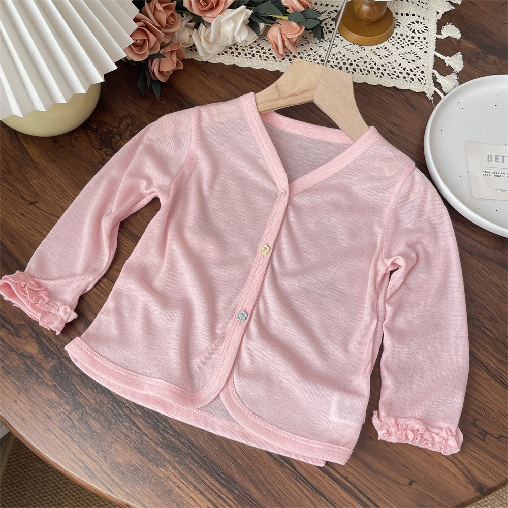Niñas de verano color sólido dibujos animados impresión arco ultra delgado chaqueta de protección solar bebé aire acondicionado cardigans chaqueta de niños mujeres
