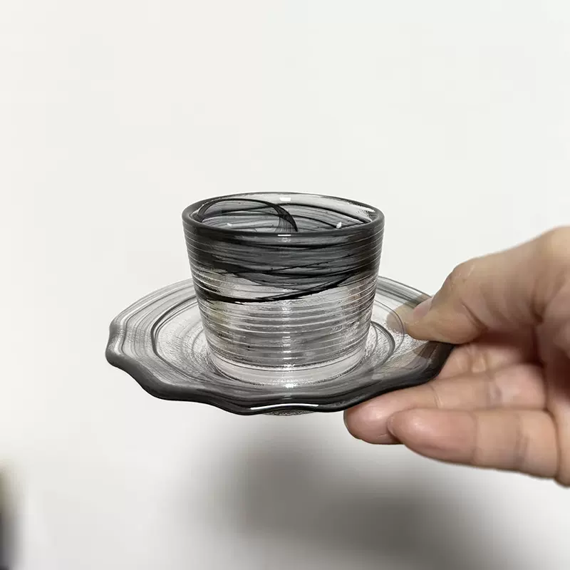 中式水墨色玻璃茶具创意古风泡茶杯盖碗公道杯功夫茶杯茶具套装