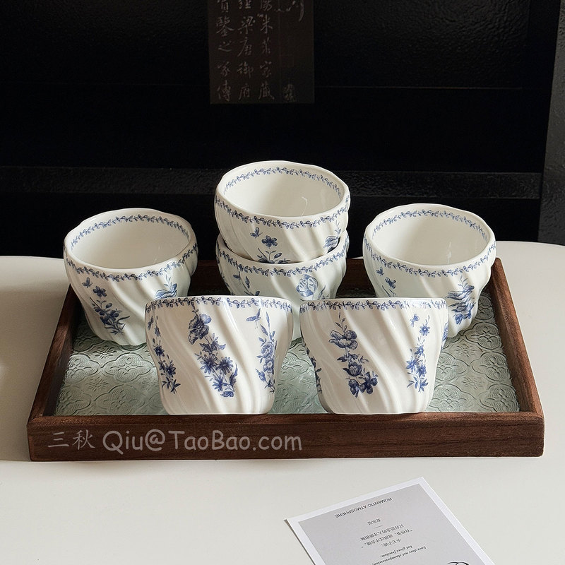 新中式复古青花手握杯陶瓷杯家用客厅待客喝水杯茶杯拿铁杯咖啡杯|undefined