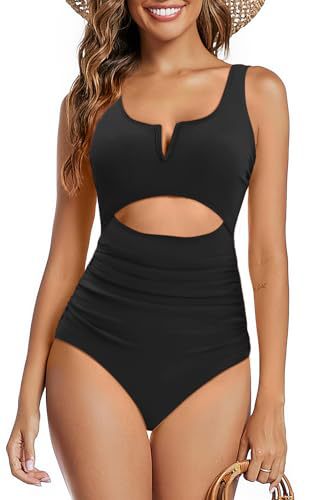 2023 traje de baño de una pieza de vientre de Amazon traje de baño de cintura alta hueco para mujer slim fit image 7