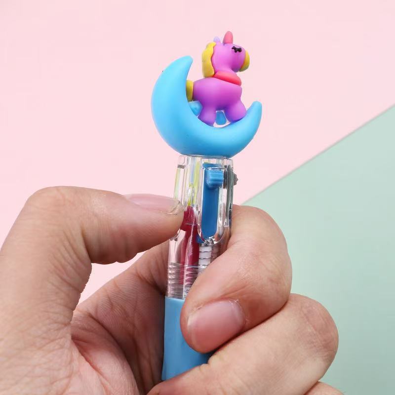 Factory Direct Sales, Cute Cartoon Head Four-Color Retractable Ballpoint Pen, Silicone, Multiple Styles, Portable Student Stationery